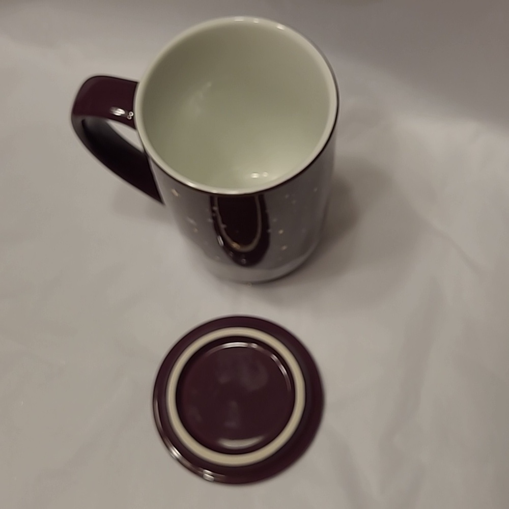 DAVID’S TEA Nordic Mug Purple Plum White Seal Gold Stars Design Winter Snow - Picture 4 of 8